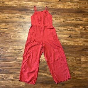 Red Linen Blend Jumpsuit